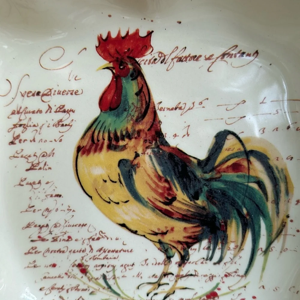 EUC Sur La Table Rooster Script Italian Italy Baking Serving Dish 10 3/4